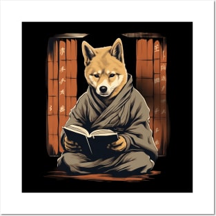 Shiba Inu Dog Reading Book Posters and Art